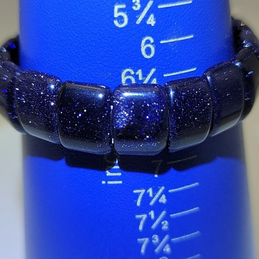 Blue Sandstone Sparkle Aventurine Glass 15mm Beaded Stretch Bracelet - Picture 2 of 6